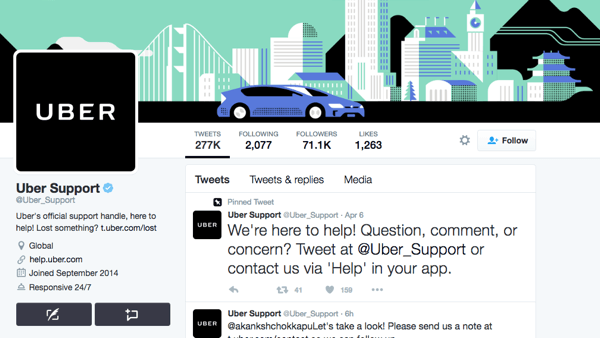 Η Uber διαθέτει ξεχωριστή λαβή Twitter για υποστήριξη Uber.