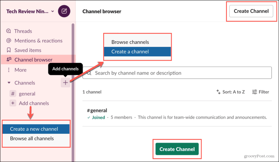 Δημιουργήστε ένα κανάλι στο Slack Channel Browser