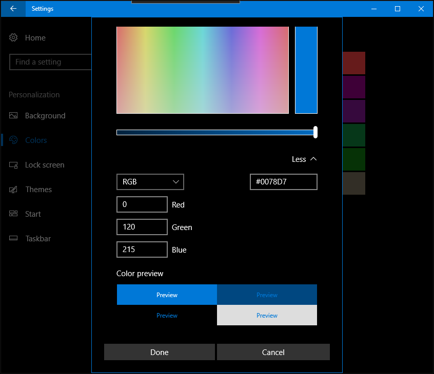 τα Windows 10 δημιουργοί ενημερώνουν τα χρώματα προσωπικοποίησης