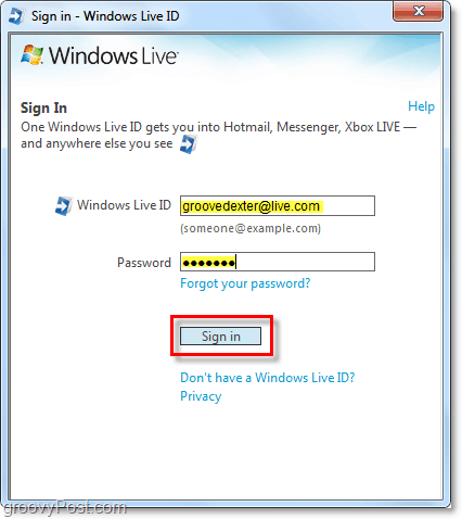συνδεθείτε στα παράθυρα ζωντανά αυτόματα χρησιμοποιώντας ένα λογαριασμό των Windows 7