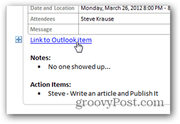 Κάντε κλικ στο σύνδεσμο Επιστροφή στο στοιχείο ημερολογίου του Outlook