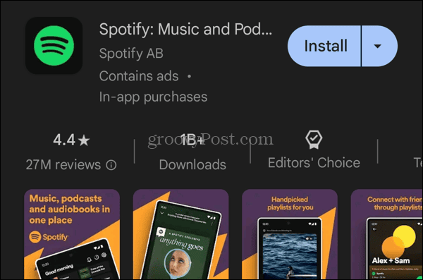 Εγκαταστήστε την εφαρμογή Spotify από το Google Play Store