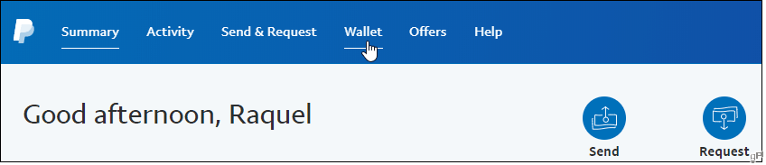 Κάντε κλικ στην καρτέλα Πορτοφόλι στο PayPal