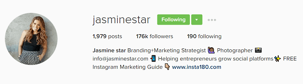 Το βιογραφικό προφίλ της Jasmine Star στο Instagram δείχνει την αξία της.