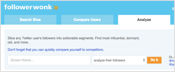 Αναζήτηση FollowerWonk για την ανάλυση των οπαδών του χρήστη Twitter